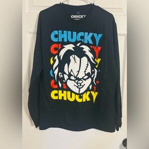 Chucky Men’s Long Sleeve Black Tshirt Graphic Print Size Large NWOT